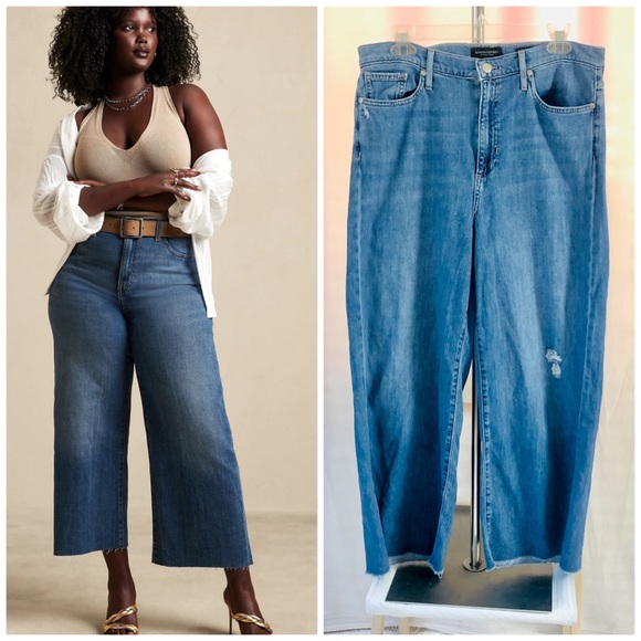 Banana Republic High Rise Wide Leg Crop Jeans Size 31 Raw Hem - Picture 9 of 9